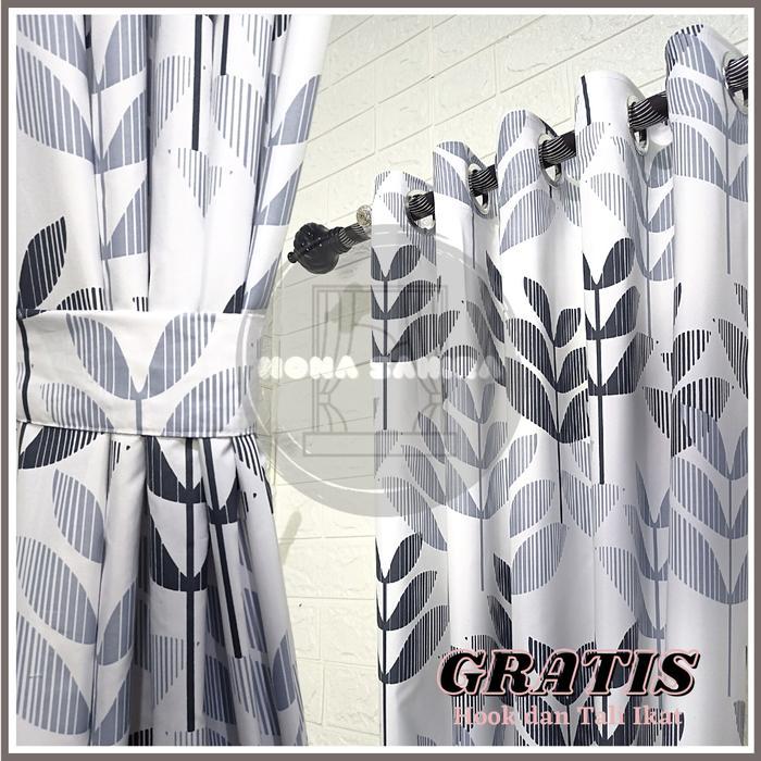 Gorden Bunga Sakura Model Smokering Pintu Jendela Minimalis Katun - Tali