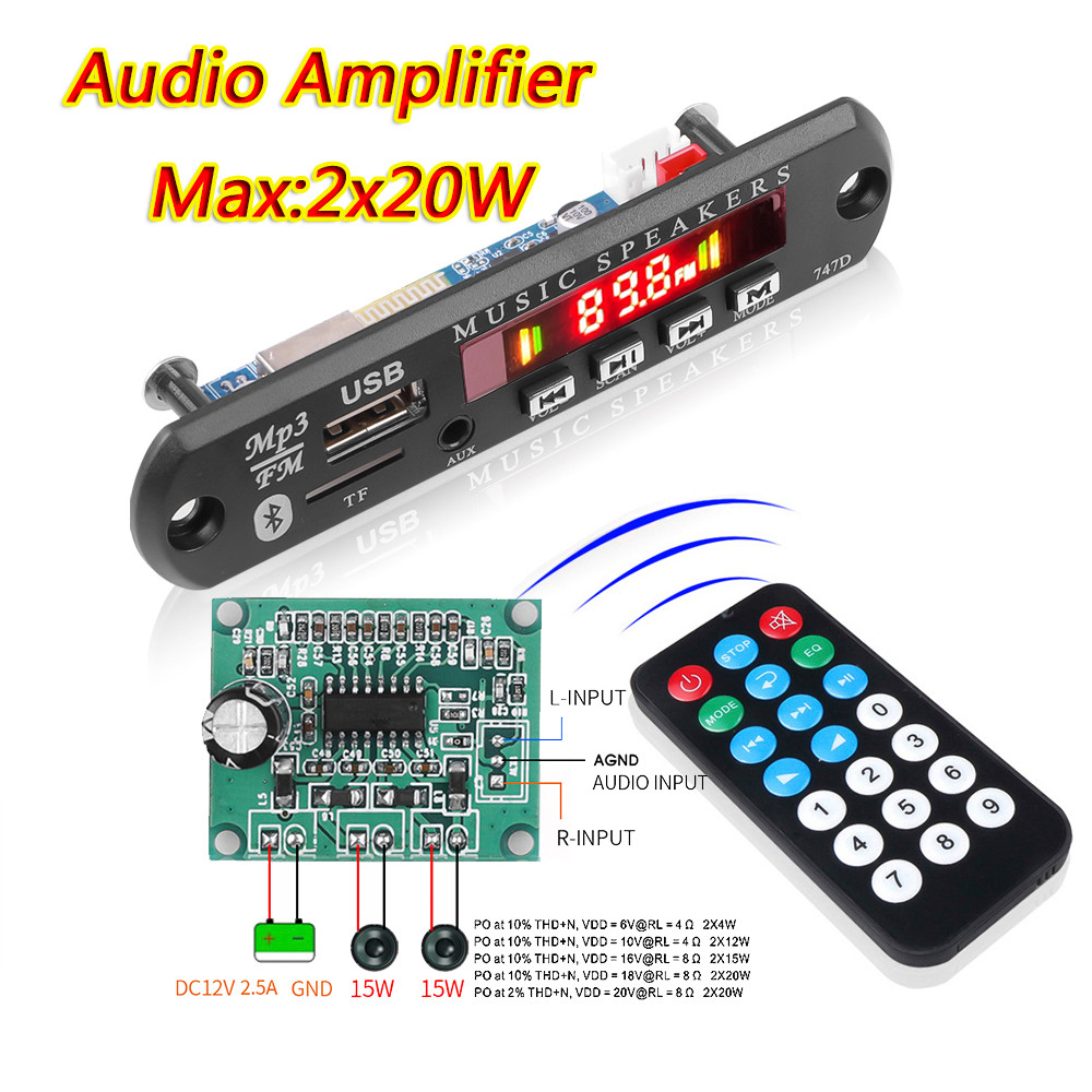 With MIC Handsfree Car Kit Bluetooth MP3 Player Decoder Board Car FM Radio Module FM TF USB AUX