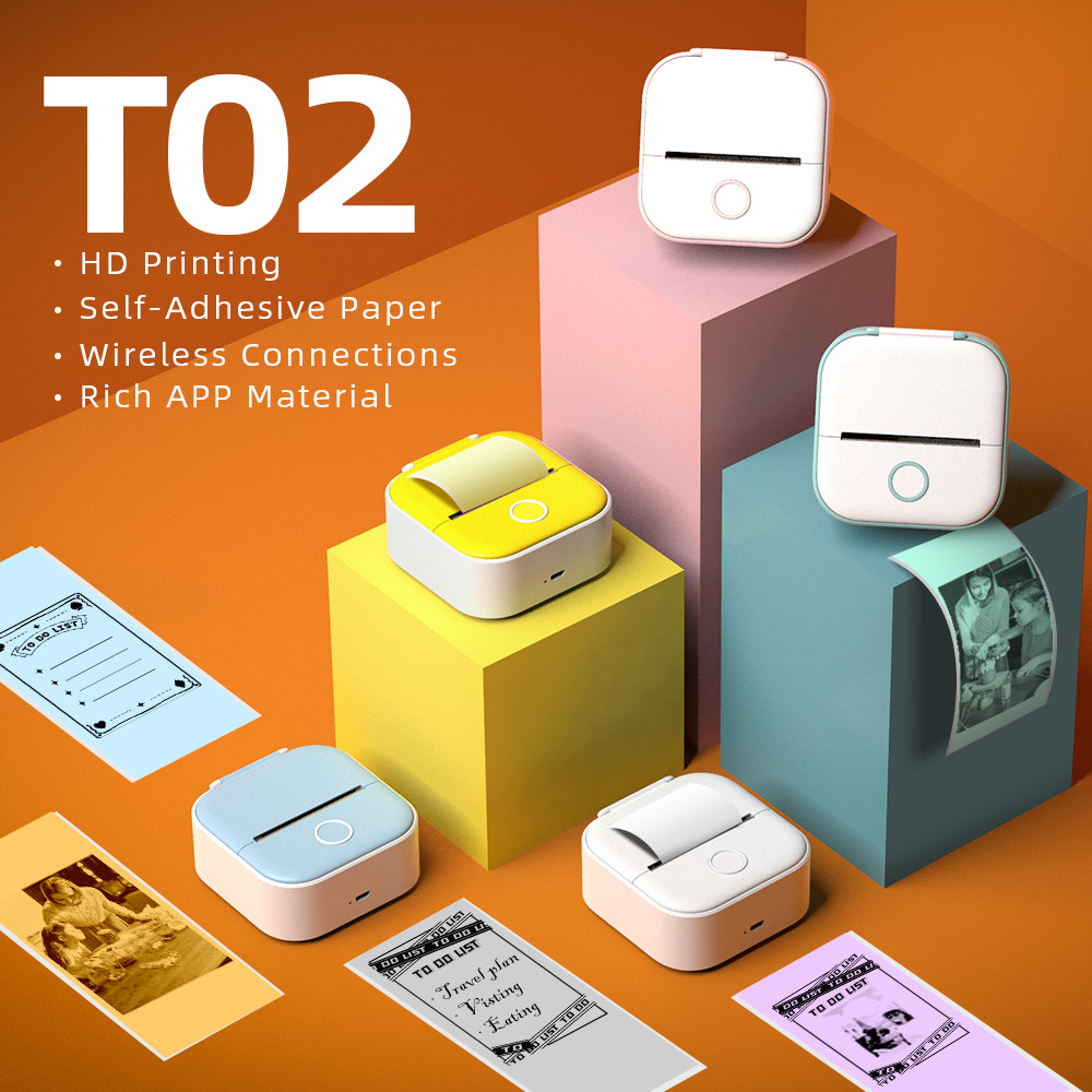 Phomemo T02 Printer Portable Printer Thermal Printing Stiker Wireless Inkless Poket Printer