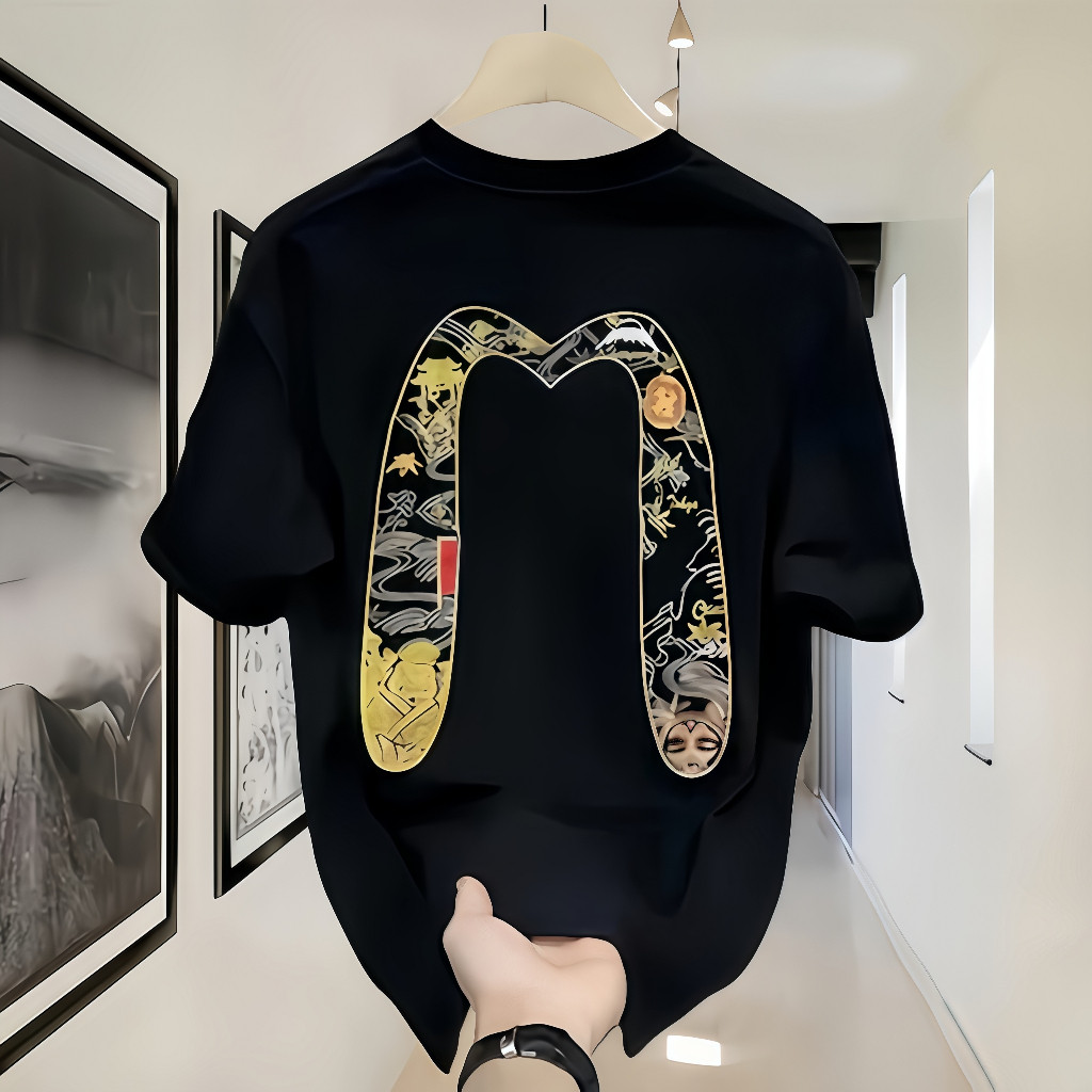 COD Official Evisu Outlets 100% Cotton Heavyweight Unisex Graphic Tee: Original Prints, High-Quality