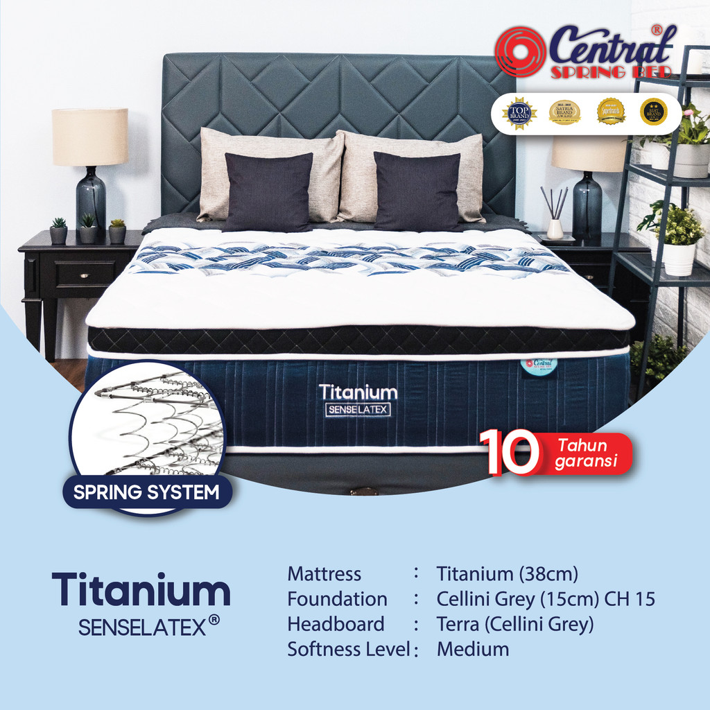 Kasur / Tempat Tidur / Springbed Central Gold Titanium Plush Top (Komplit Set)