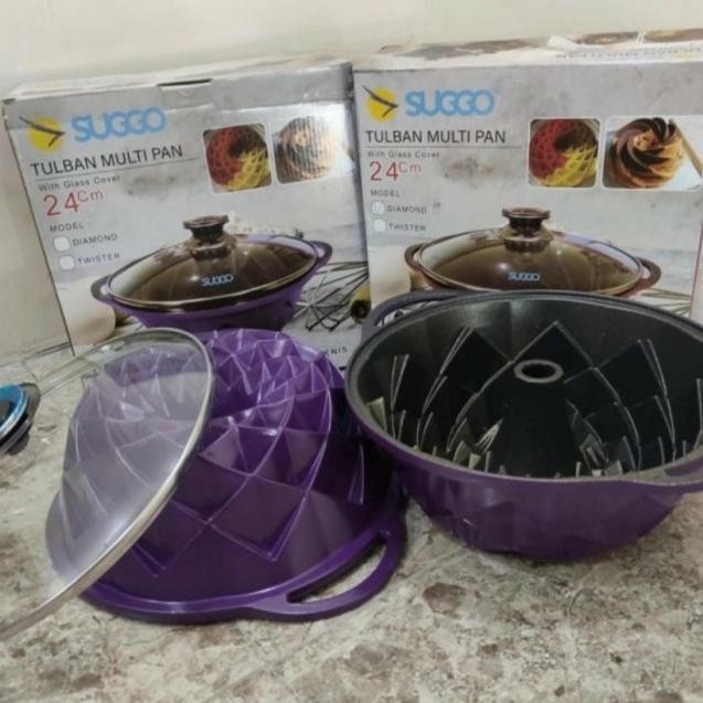 Loyang Bolu Casting Suggo 24 Cm Diamond Tulban Multipan Glass Lid
