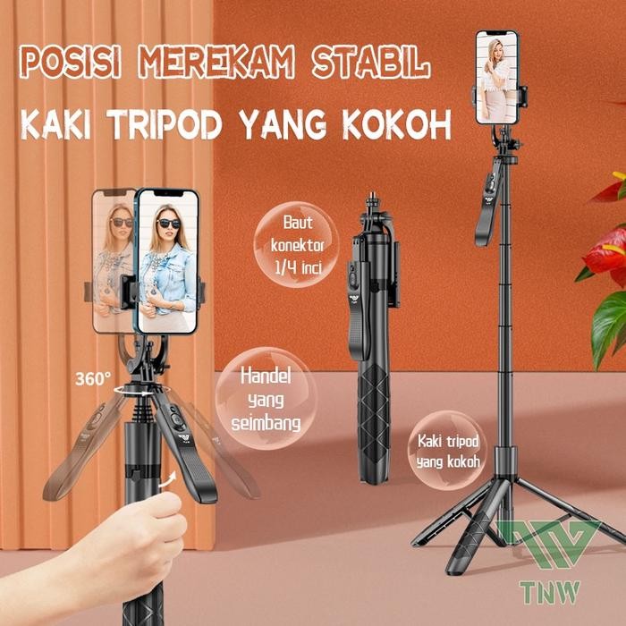 TNW Tongsis Tripod Bluetooth Selfie Stick Tripod HP Kamera 1/4 Adaptor