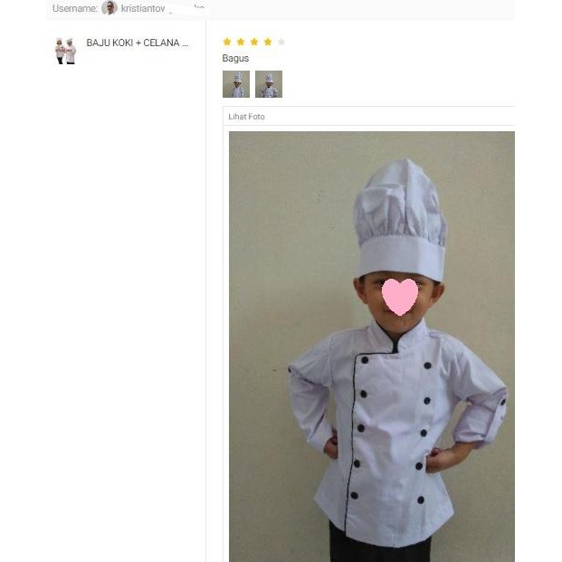 mitra KOSTUM KOKI / BAJU KOKI + CELANA + TOPI ANAK UK 3-10 TAHUN TANGAN PANJANG PUTIH LITTLE CHEF