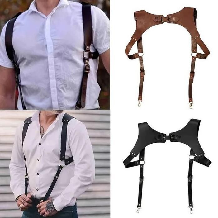 harvest Pu Leather Suspender Suspender Kulit Pu Suspender Pria Kulit Suspender Backpack Suspender