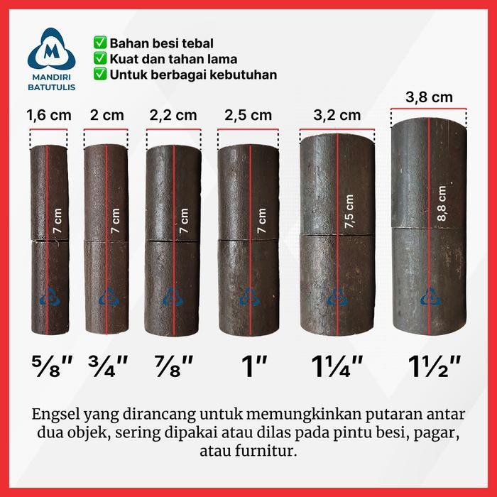 Engsel Bubut Besi 5/8" 3/4" 7/8" 1" Inch - Engsel Pagar Besi Perpasang (2 buah)