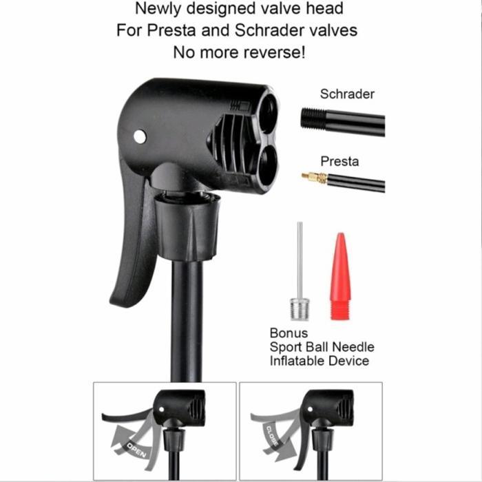 j4xk- Pompa Ban Sepeda Motor Bola Rockbros 380G Presta Schrader 160 Psi
