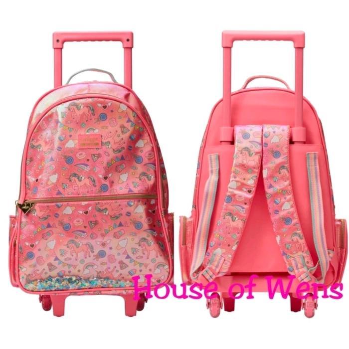 ASLI Smiggle Fiesta Trolley Backpack with Light Wheel (100%) Bag READY STOCK
