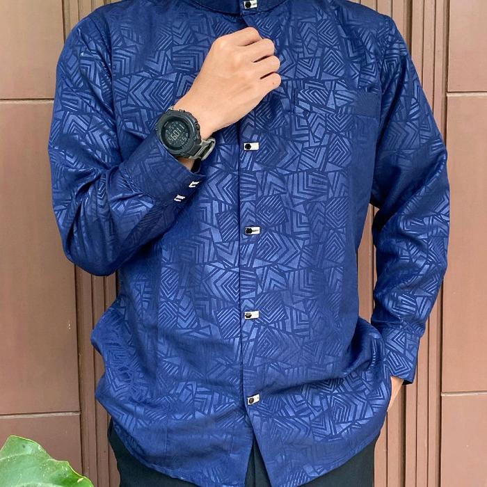 Baju Muslim Pria Kemko Sultan Kualitas Super Kerah Hitam Kancing Embos - Kain, Nyaman, Panjang,