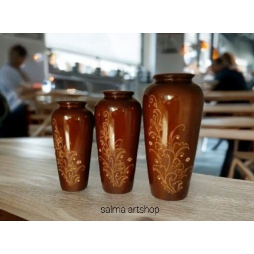 Guci kayu jati set pajangan hiasan lemari/pot gucci kayu jati hiasan lemari / vas bunga kayu jati or