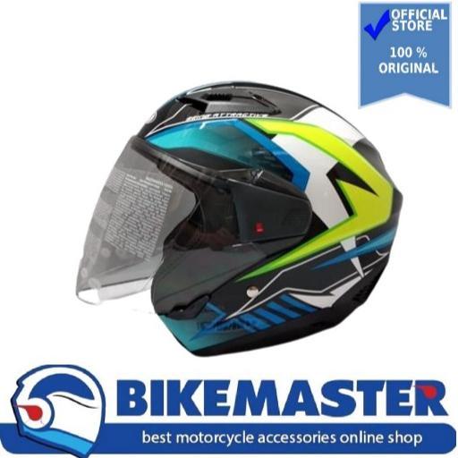 Helm Zeus ZS-611 Black TT29 Blue yellow Half Face New