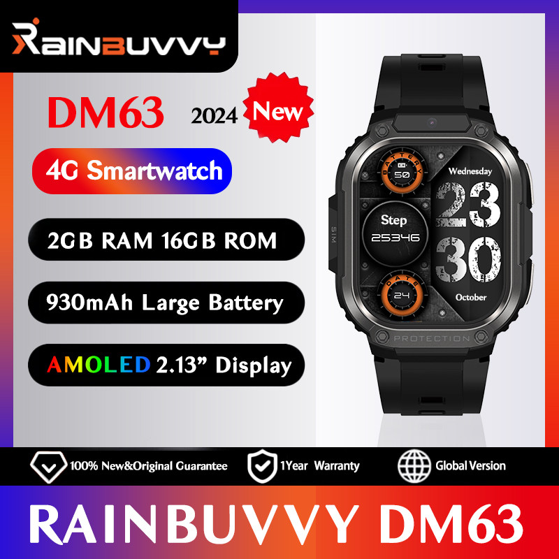 Rainbuvvy DM63 4G LTE Smart Watch 2.13" HD Screen 2GB RAM 16G ROM With SIM Wifi Camera Android8.1 Sp