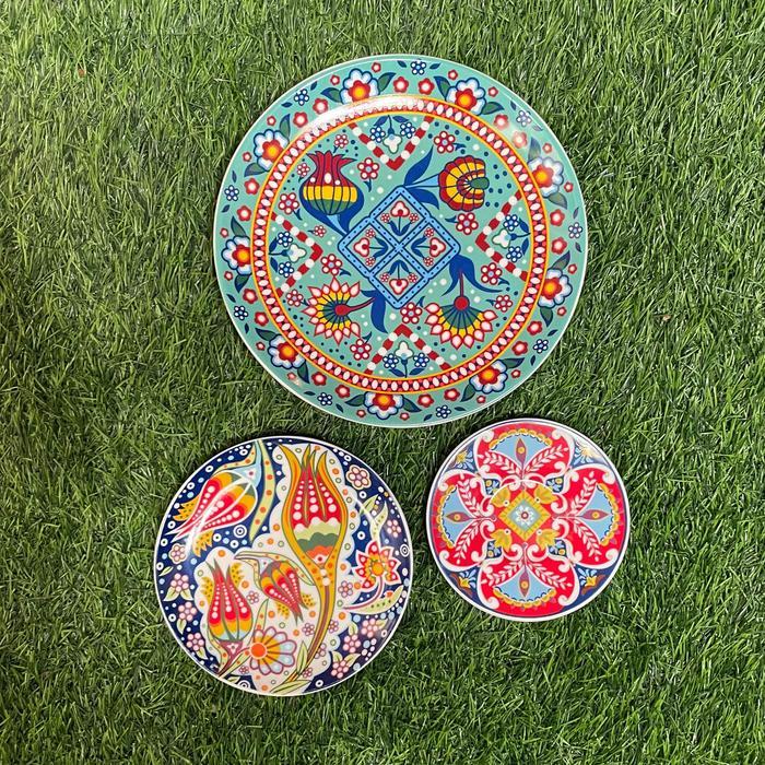 Set Pajangan Dinding Piring Keramik Motif Maroko/Walldecor Maroko/FREE KAWAT GANTUNG