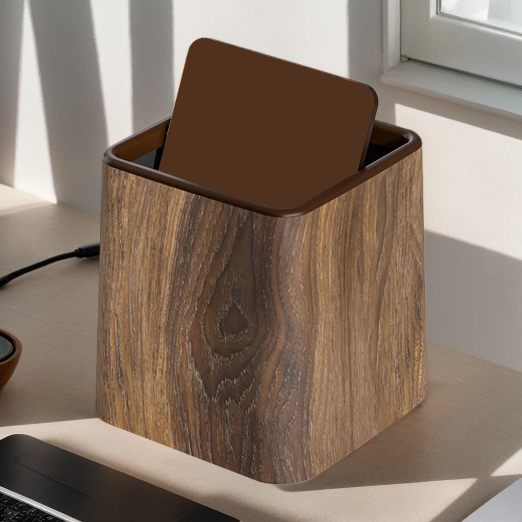 Desk Garbage Can Small Trash Can Waste Basket Retro Dustbin with Lid Space-Saving Wastebasket