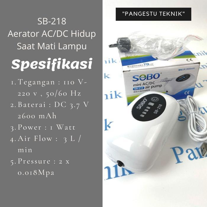 SOBO SB-218 Aerator AC/DC Pompa Udara Saat Mati Lampu Sobo SB 218