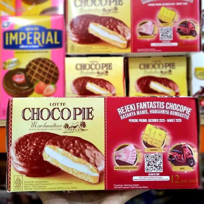 TERLARIS Lotte Choco Pie 1 Box isi 12 pcs Marshmallow Rasanya Manis Hadiahnya Bombastis Rejeki