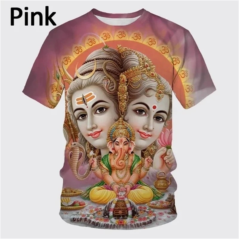 Fashion Terbaru Dewa Hindu Siwa 3D Dicetak Kaos Pria Musim Panas Keren dan Kasual Kaos Lengan Pendek