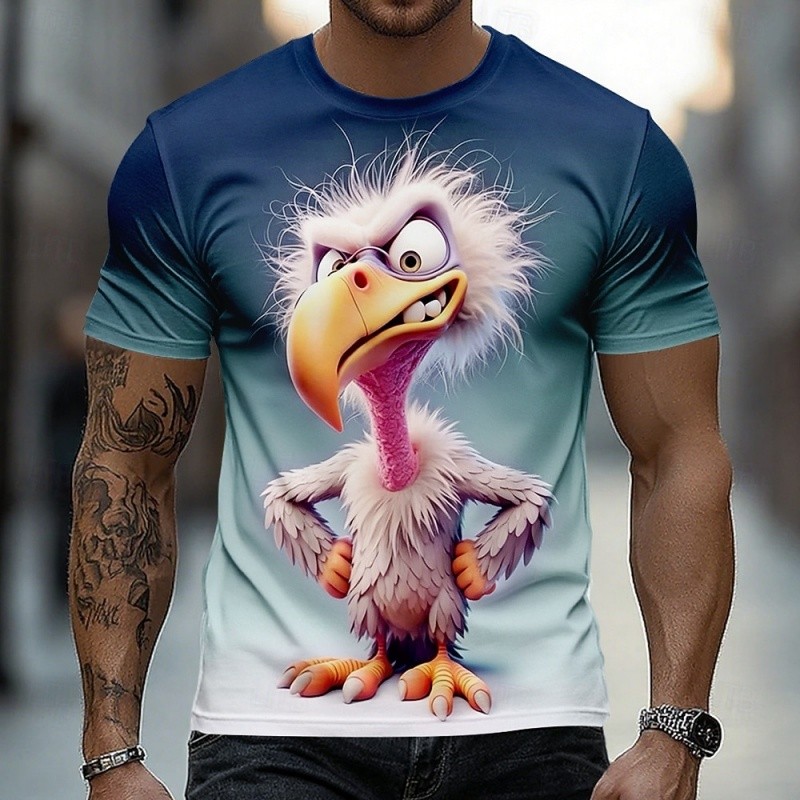 Kaos Ayam Kartun Lucu Gambar 3D untuk Pria Kaus Lengan Pendek Grafis Burung Lucu Atasan Jalanan Kasu
