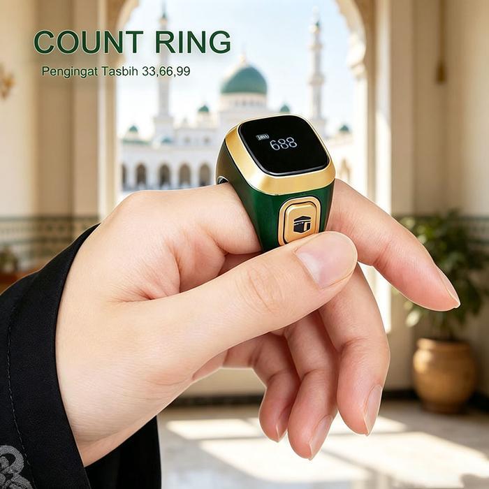 Count Ring D2 Cincin Tasbih Digital Hitung Zikir Harian Muslim Modern Baterai Tahan Lama Cincin