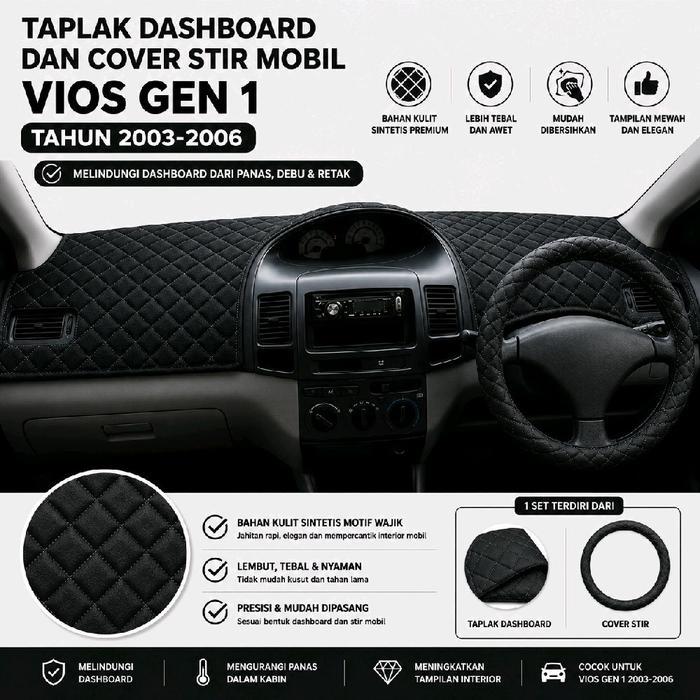 Tapak Dashboard Dan Cover Stir Mobil Vios Gen 1 Tahun 2003-2006 Bahan Kulit Sintetis Motif Wajik