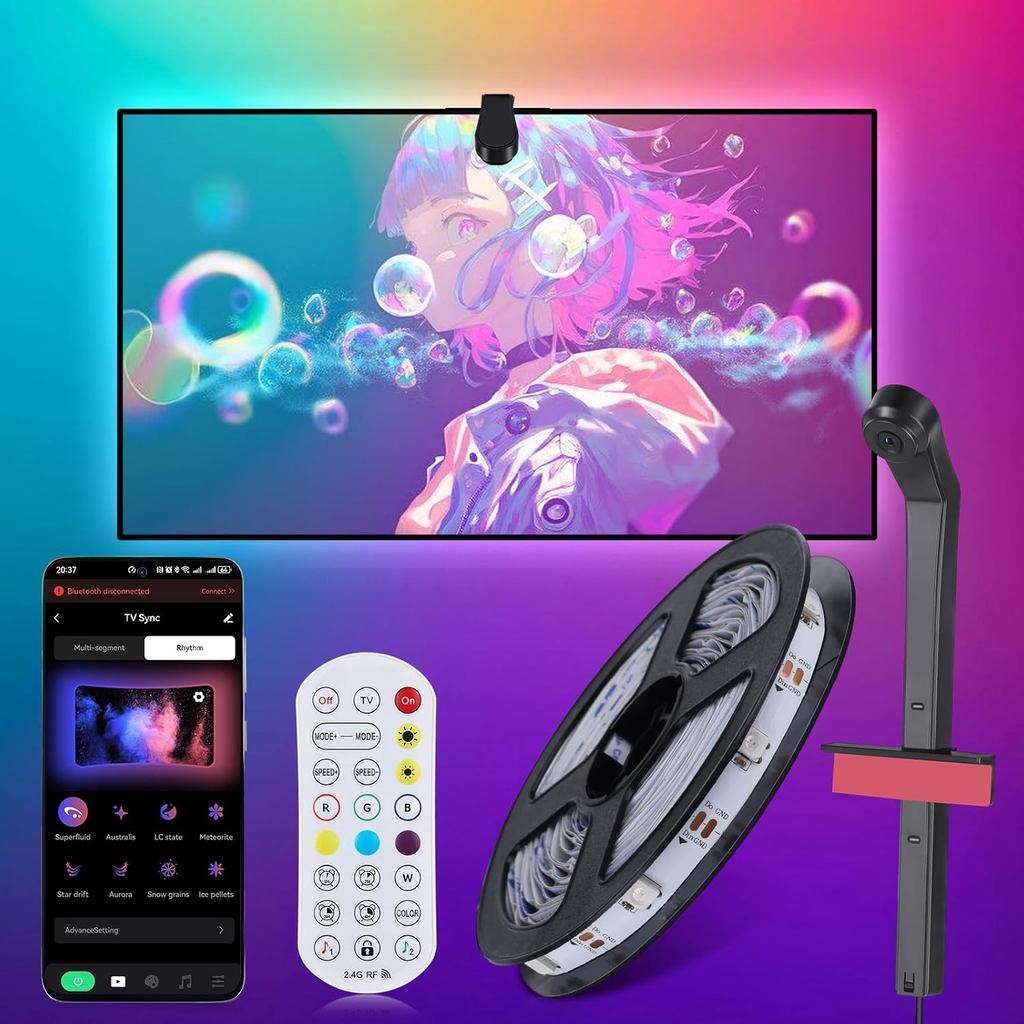 TV LED Backlight with AR Sensors Sync to 55-75 Inch TVs Backlight Strip Colorful RGB-IC LED Smart