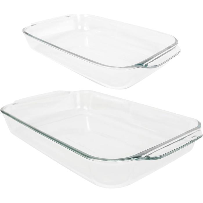 Basics Clear Glass Oblong Baking Dish Set, 2-Piece Value Pack (3-Quart & 2-Quart) - Oven, Microwave