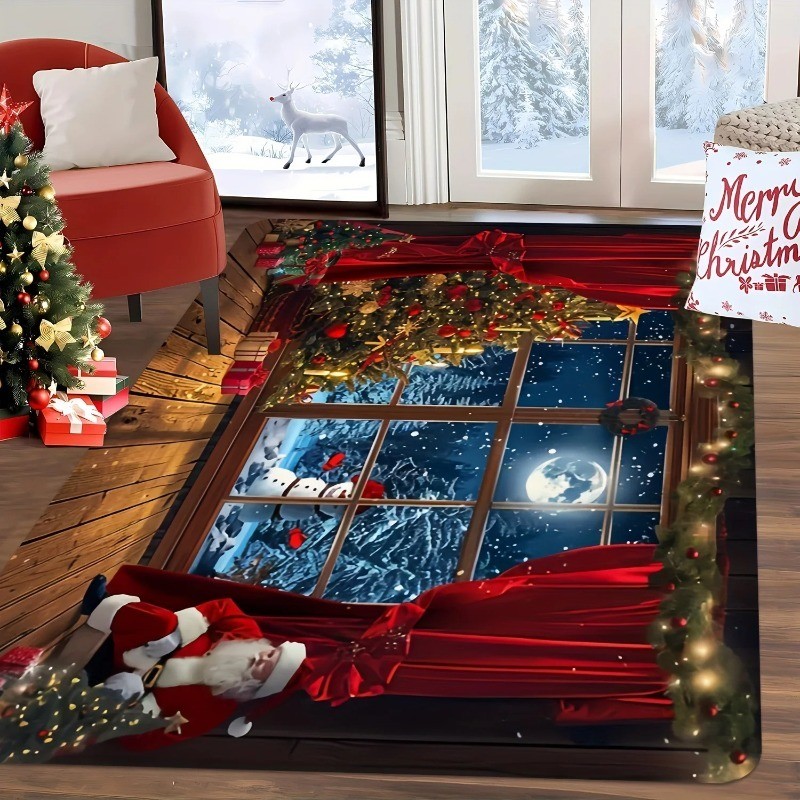 Karpet Pola Bertema Santa Claus Karpet Selamat Natal Karpet untuk Kamar Tidur Karpet Ruang Tamu Karp