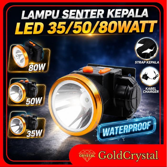 Surya - Lampu Senter Kepala Led 35/50/80Watt Headlamp Battery Lithium Waterproof Kuning Putih Cahaya