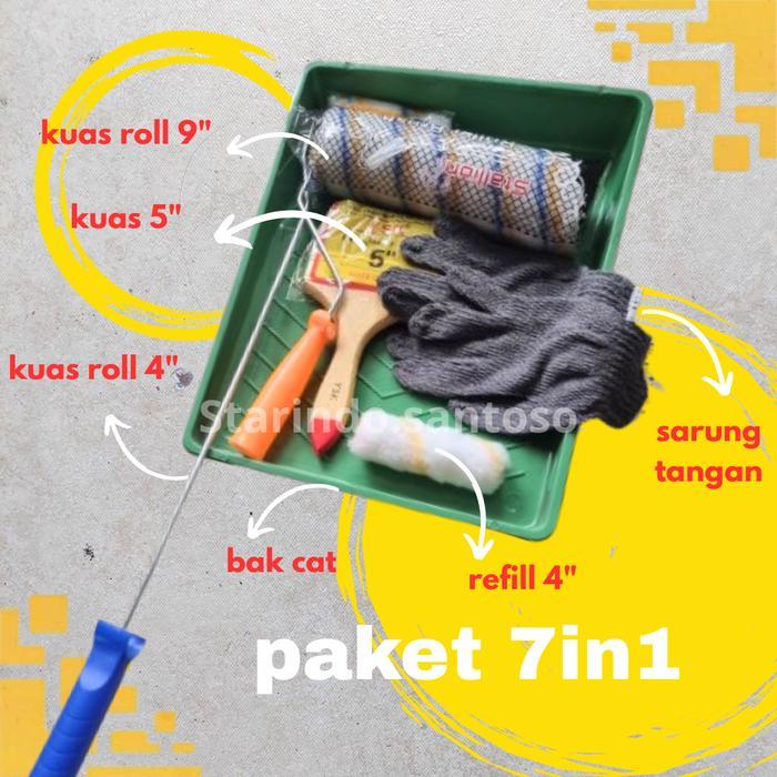 Paket Bak 7 In 1 Kuas Roll 9Inch Kuas Roll 4Inch Kuas 5Inch Refill Sarung Tangan Rajut 3 Benang -