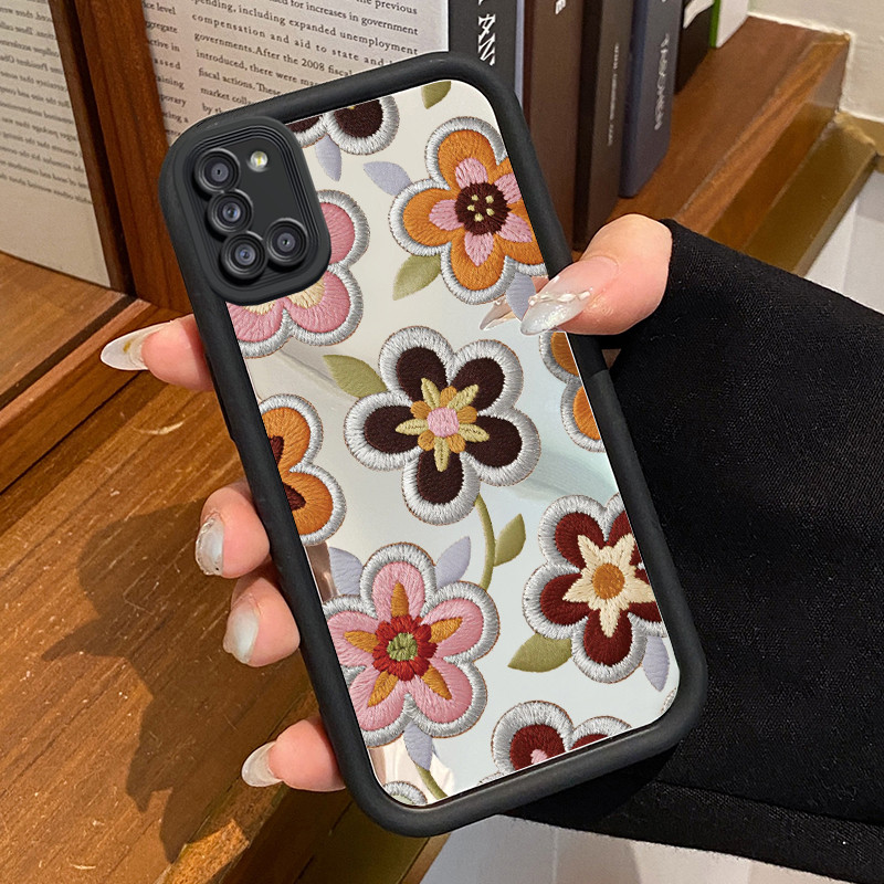 Casing Hp Untuk Samsung Galaxy A31 Case Bunga Menjahit bordir  Kasing Mirror  Cesing Akrilik Silikon