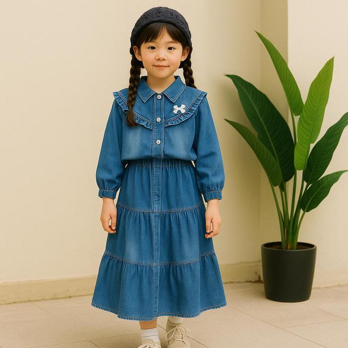 luto- Alesha Setelan Rok Jeans Anak Perempuan Baju Muslim Anak 3-10Tahun