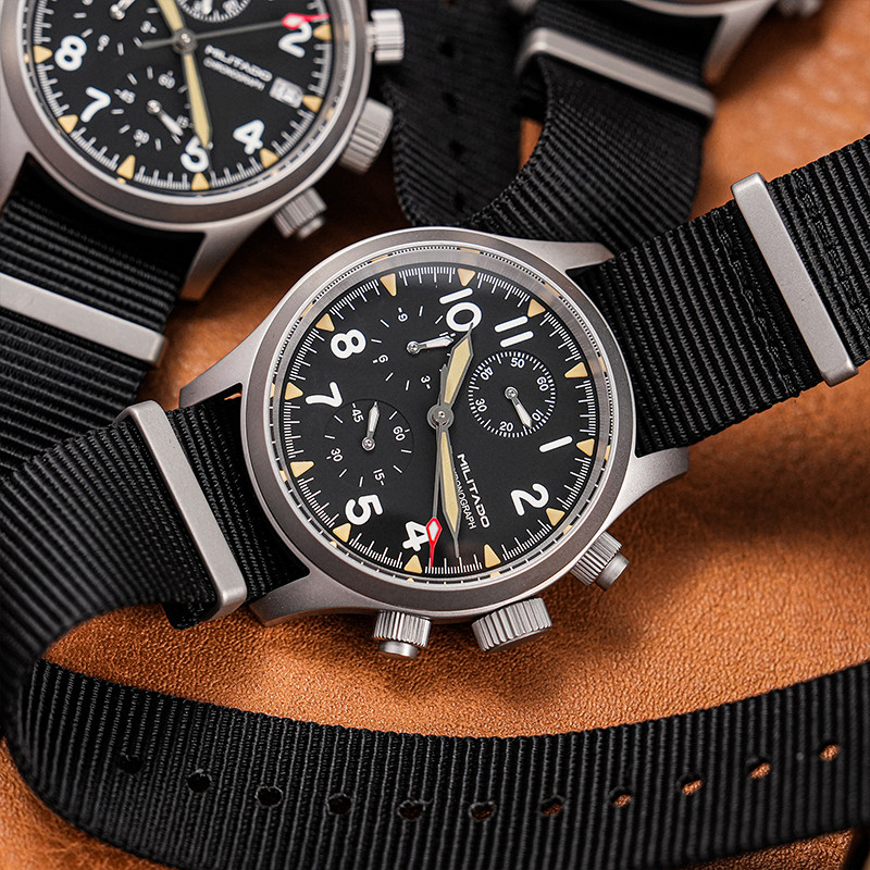 Militado ML1868KF Quartz Watch VK67 Chronograph Movement Military 3 Dial Vintage Watch 100m