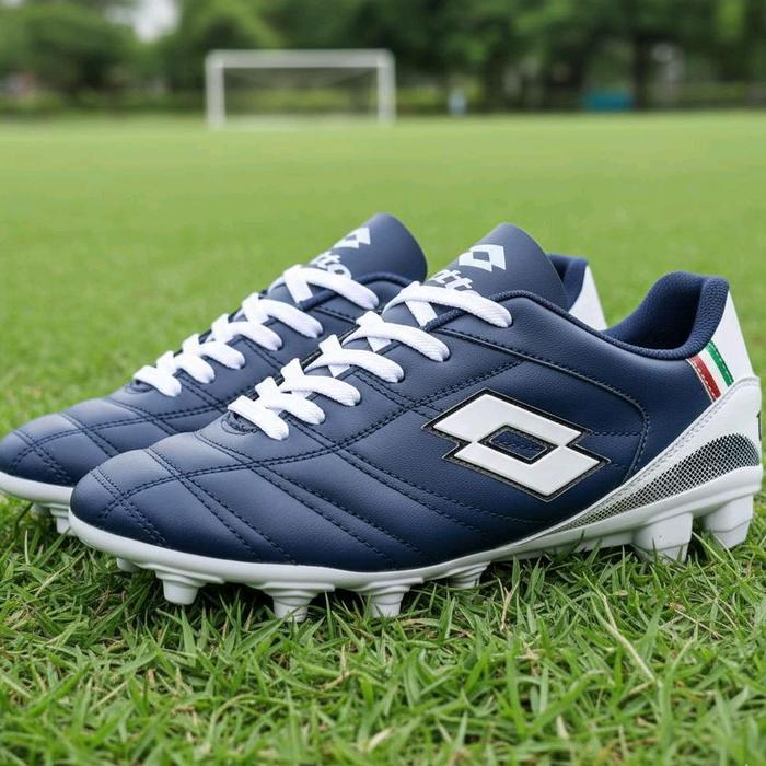 Premium Lotto Sepatu Sepak Bola Pria Black White Soccerfitur Elastis Upper Sintetis Outsol Standart