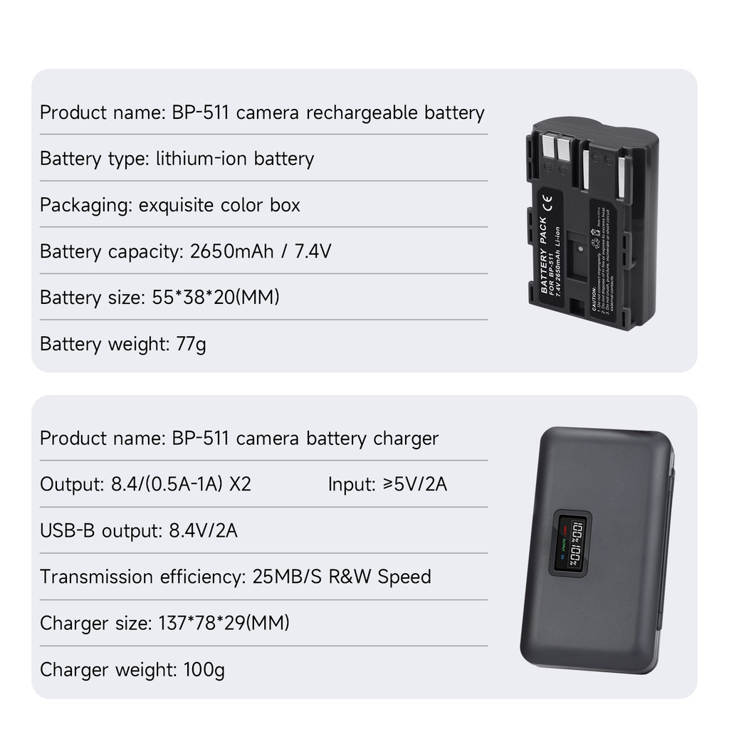 BP-511A BP-511 BP 511 511A BP511 BP511A Battery + LCD USB Charger Case for Canon EOS 40D 300D 5D 20D