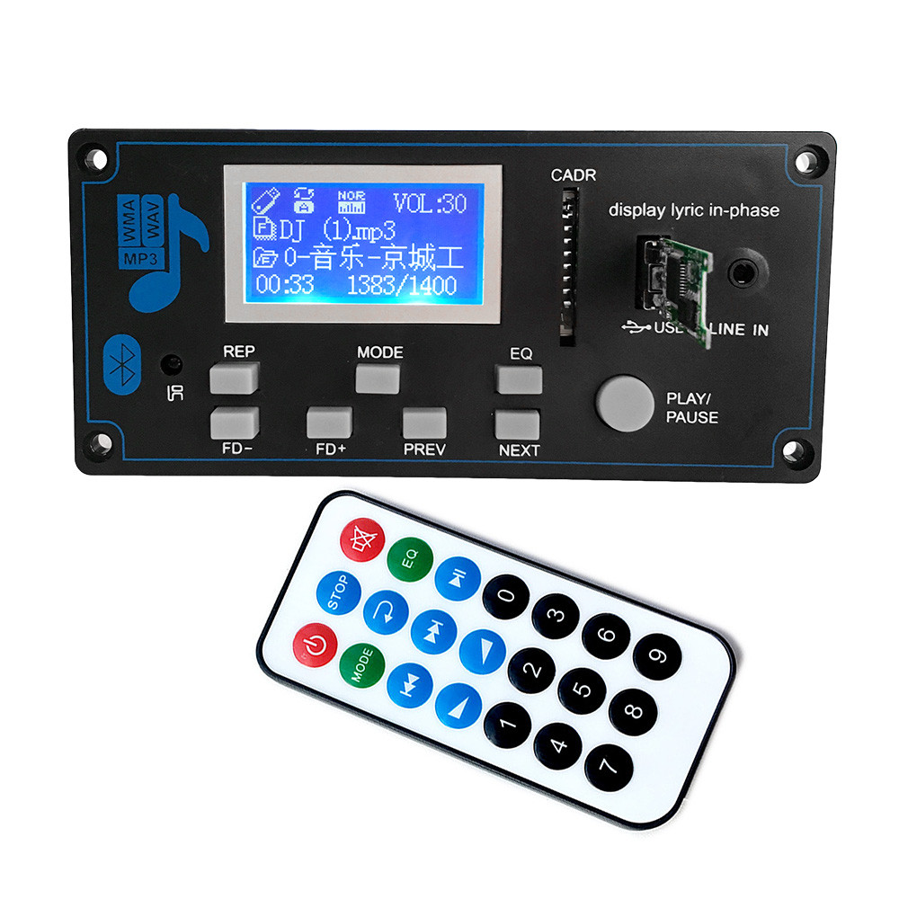 Bluetooth 12V LCD MP3 Decoder Board WAV WMA Decoding MP3 Rec Player Audio Module Support FM Radio
