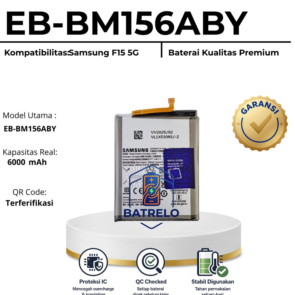 BATRELO Baterai Untuk Hp Samsung F15 5G EB-BM156ABY 6000 mAh Baterai Kualitas Premium