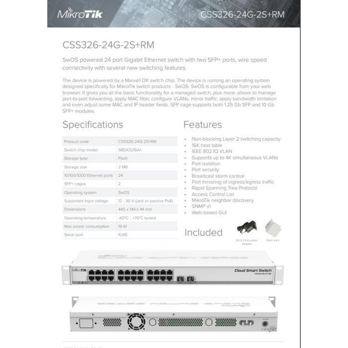 Mikrotik Css 326 24G 2S+ Rm Css326-24G-2S+Rm New