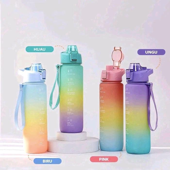 Botol Minum Tumbler Olahraga Sport Unik Botol Motivasi 1000ML Botol Penanda Gradient Gradasi