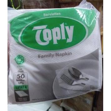 Tissue Toply Family Napkin Potong & Polos 50/100 Lembar 1 Ply Lipat 4