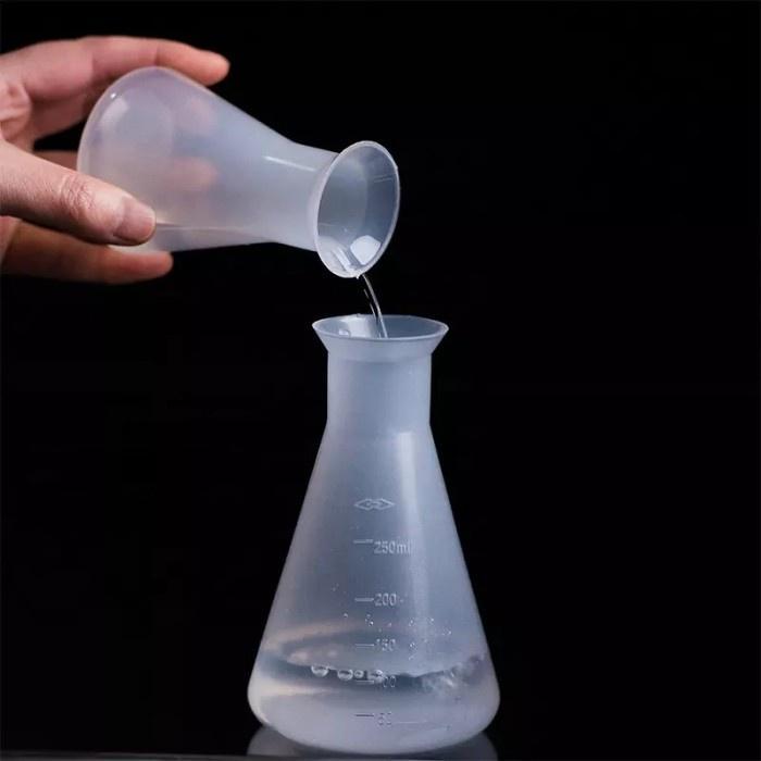Erlenmeyer Flask Plastik Tabung Ukur Uji Cairan Kimia Lab Gelas Ukur