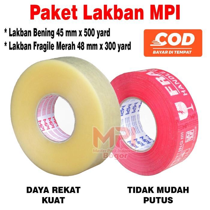 Paket Lakban Bening JUMBO MPI 45 mm x 500 yard + Lakban Fragile 48 mm x 300 yard - Master Pack