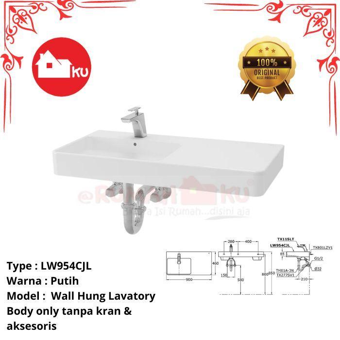 Wastafel TOTO LW954CJL Body Only Wall Hung Lavatory 1 Tap Hole (Left)