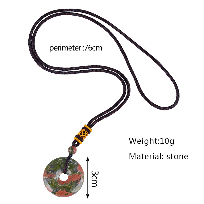 Reiki Healing Crystal Circle Donut Necklace Natural Amethyst Stone Amulet Lucky Coin Pendent
