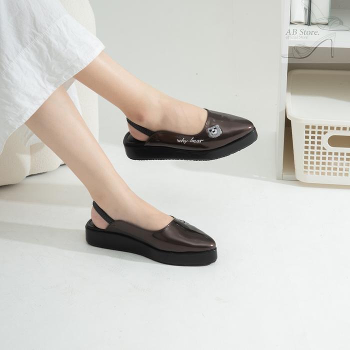 Sepatu Sandal Platform Wanita Slingback Bear Lucu / Sepatu Wedges "Why Bear" Trendy