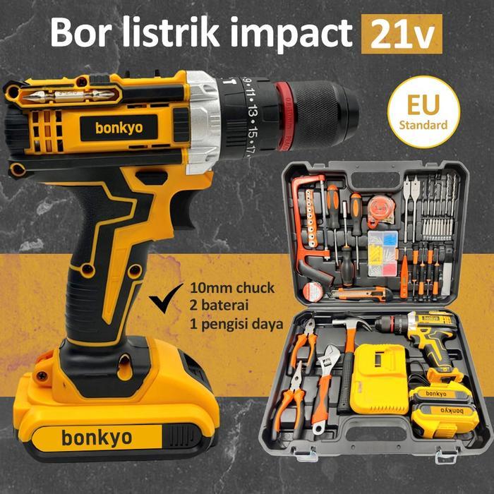 Bonkyo Bor Cordless Impact 21V 2 Baterai + Aksesori
