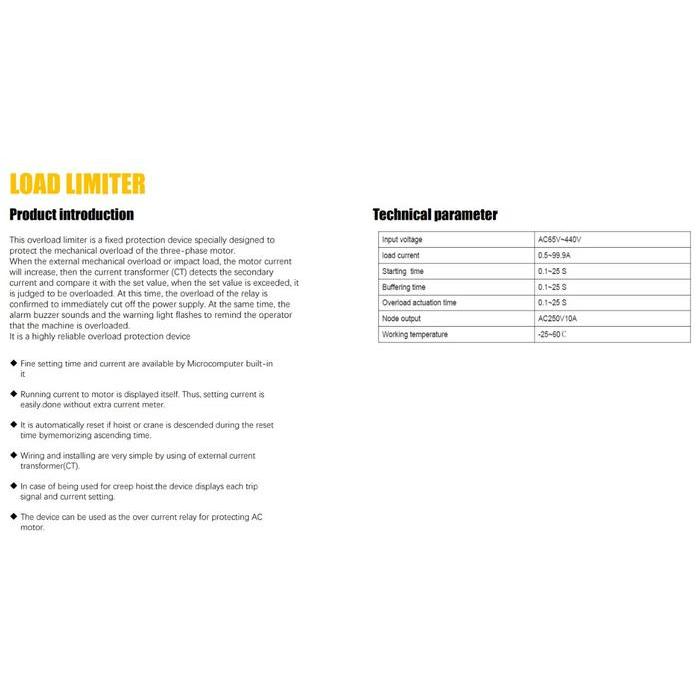 LOAD LIMITER OVERLOAD LIMIT SWITCH CBR CRANE HOIST TAKEL FOR AC MOTOR