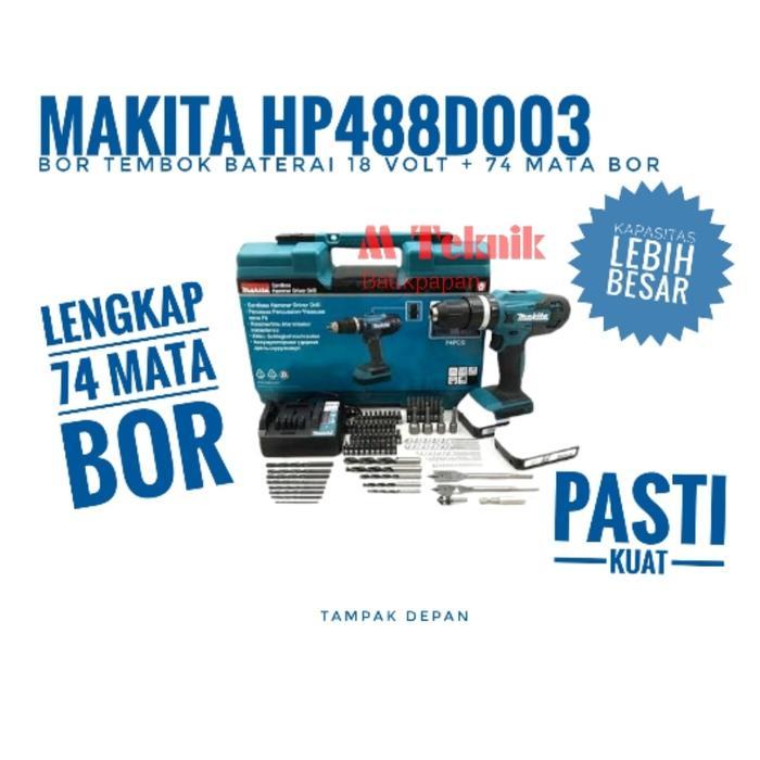 Bor tembok Baterai cas 18 Volt Makita HP488D003 Hammer Cordless 13 mm