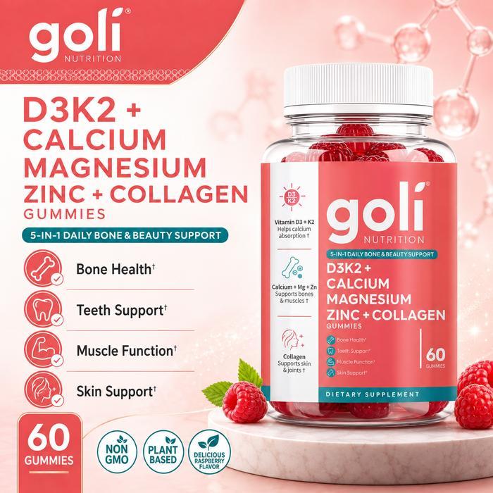 Promo Goli Nutrition D3K2 + Calcium Magnesium Zinc + Collagen Gummies Mendukung Pemeliharaan Tulang,