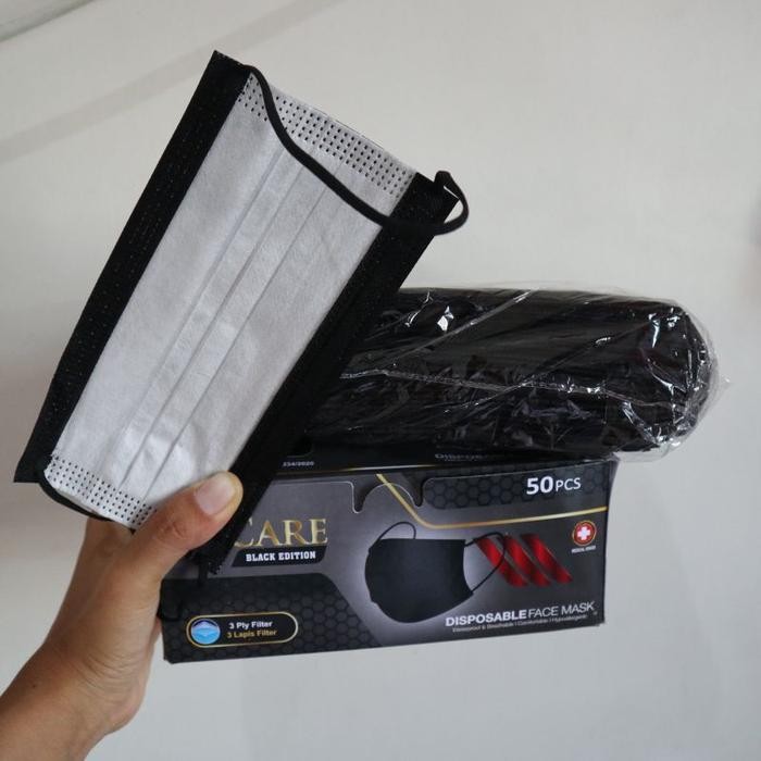 New Masker Earloop 3ply Hitam Putih iCare Onecare Izin Kemenkes BNPB