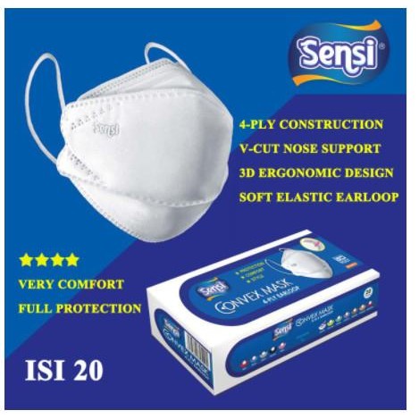 9tlc Sensi Convex Mask 4Ply 20Pcs - White Masker Sensi Convex Mask 4Ply